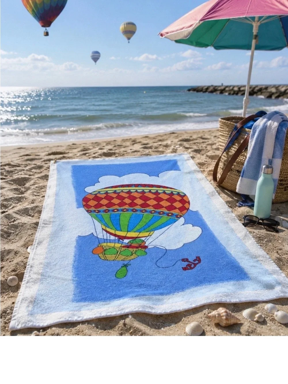 Hot Air Balloon Beach Towel Cotton Made In Brazil Vintage Island fun